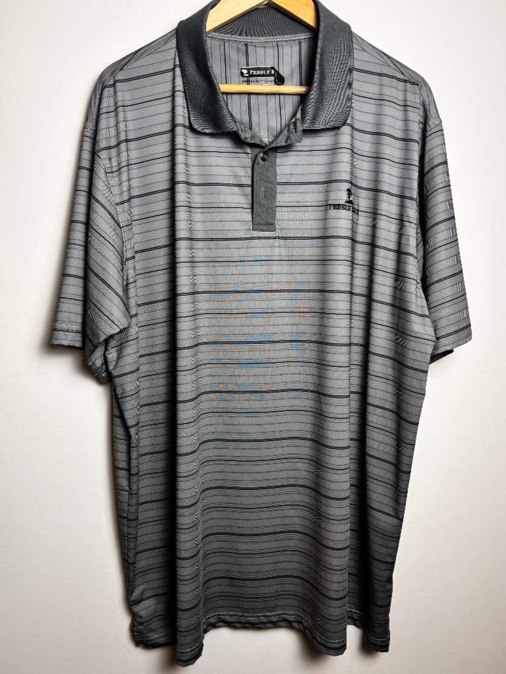 Pebble Beach Dry-Luxe Performance Gray Striped Golf Polo Shirt XXL